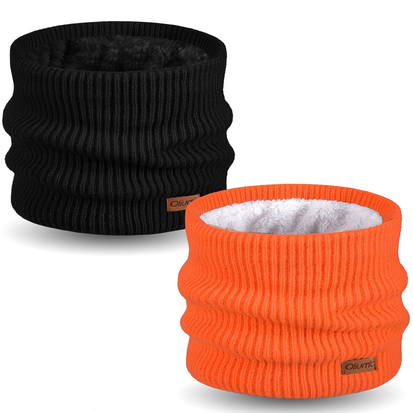 Kids Neck Warmer Winter Neck Gaiters Knitted Infinity Scarf for Boys Girls Fleece Lined Ski Mask for Cold Weather (Black, Orange)