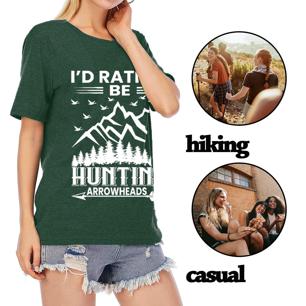 I'd Rather be Hunting Women Hiking Shirts Summer Muscle Athletic Tops Funny Loose Letter Printed Tees, Green S