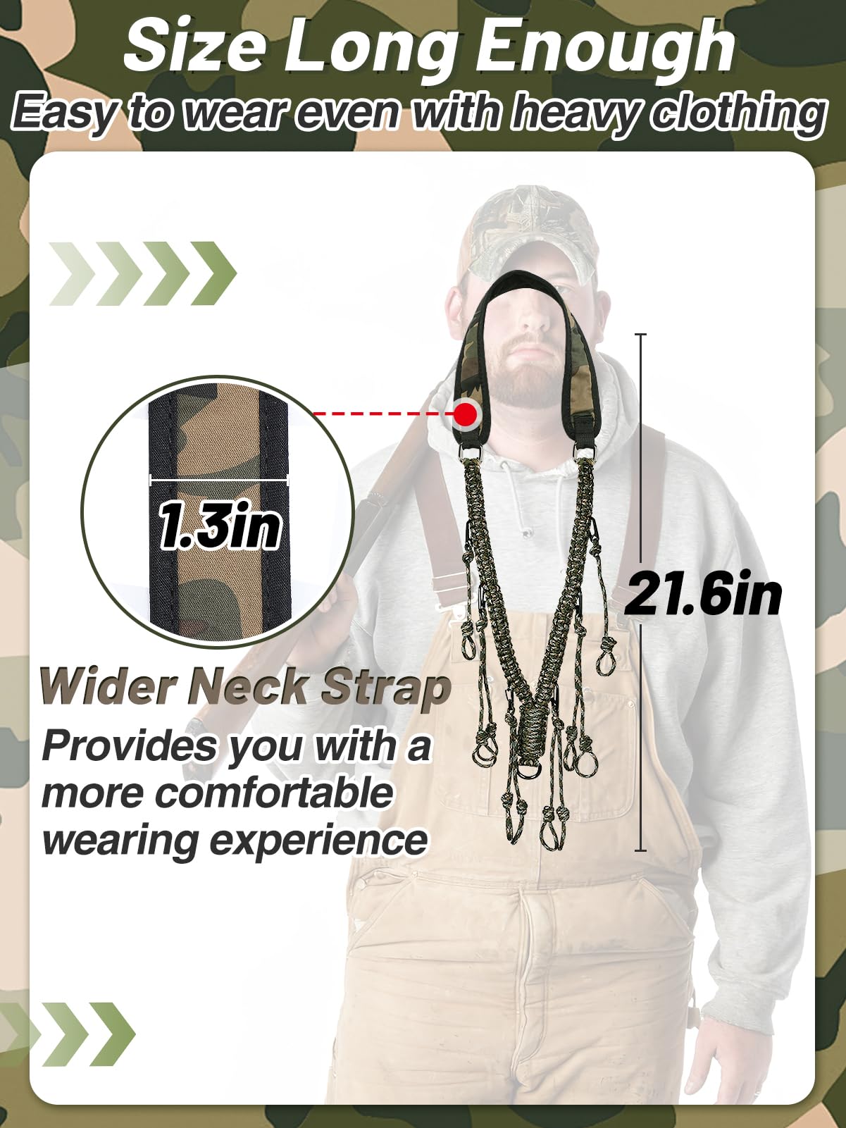 Duck Call Lanyard - Duck Whistle Hunting Accessories with 10 Removable Loops, Camo Woven Goose Call Carry, Christmas Outdoor Predator Gear Gifts for Hunter - Without Duck Call