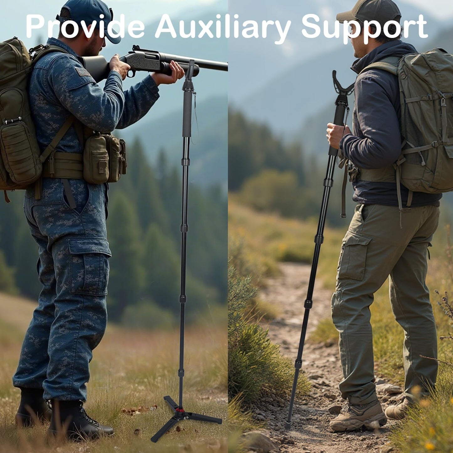 360° Rotating Shooting Sticks Convertible Monopod Shooting Tripod for Rifles Adjustable Height with Removable V-Yoke & Non-Slip Pad & Screw-Locks for Hunting Outdoor