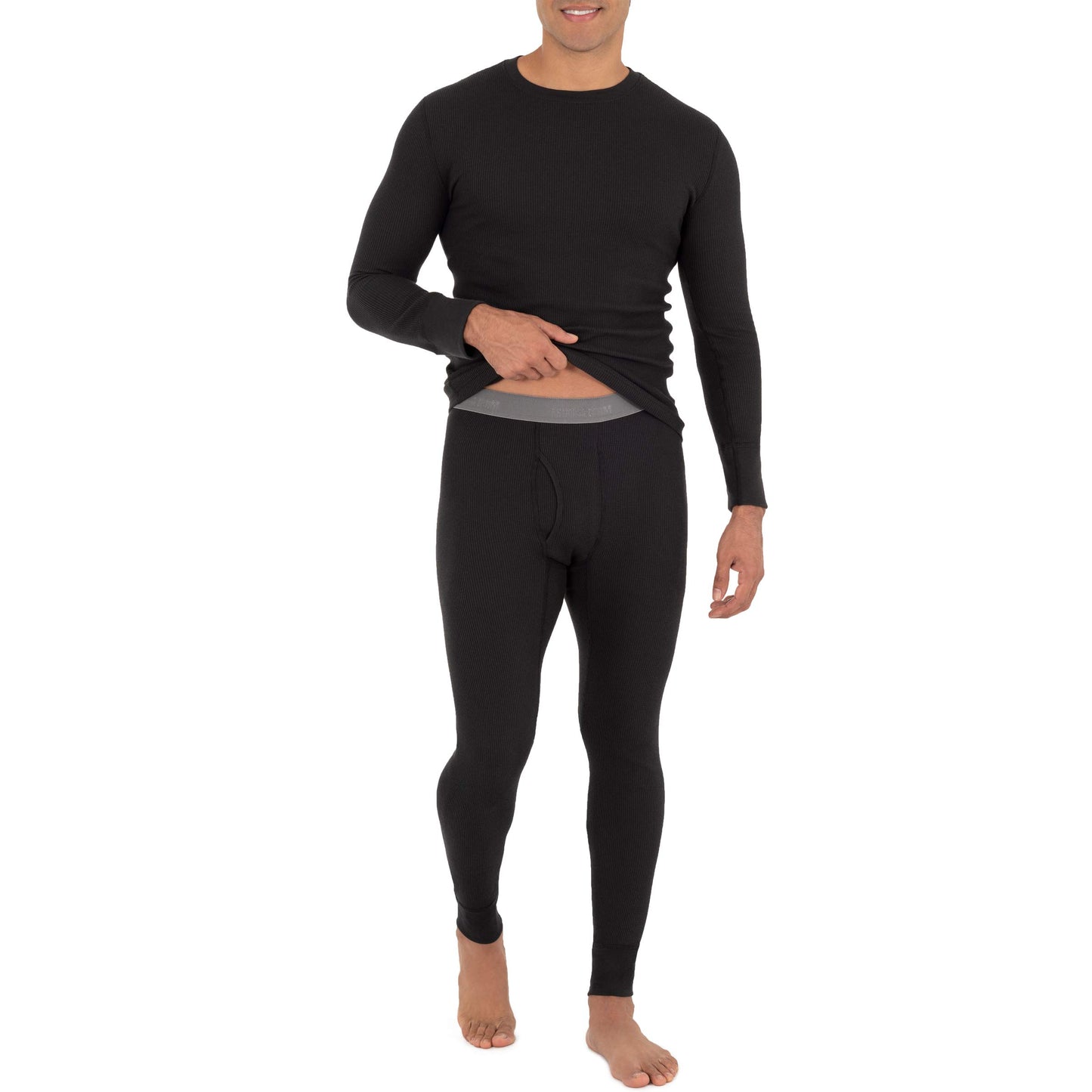 Fruit of The Loom Men's Recycled Waffle Thermal Underwear Set (Top and Bottom), Black, Large