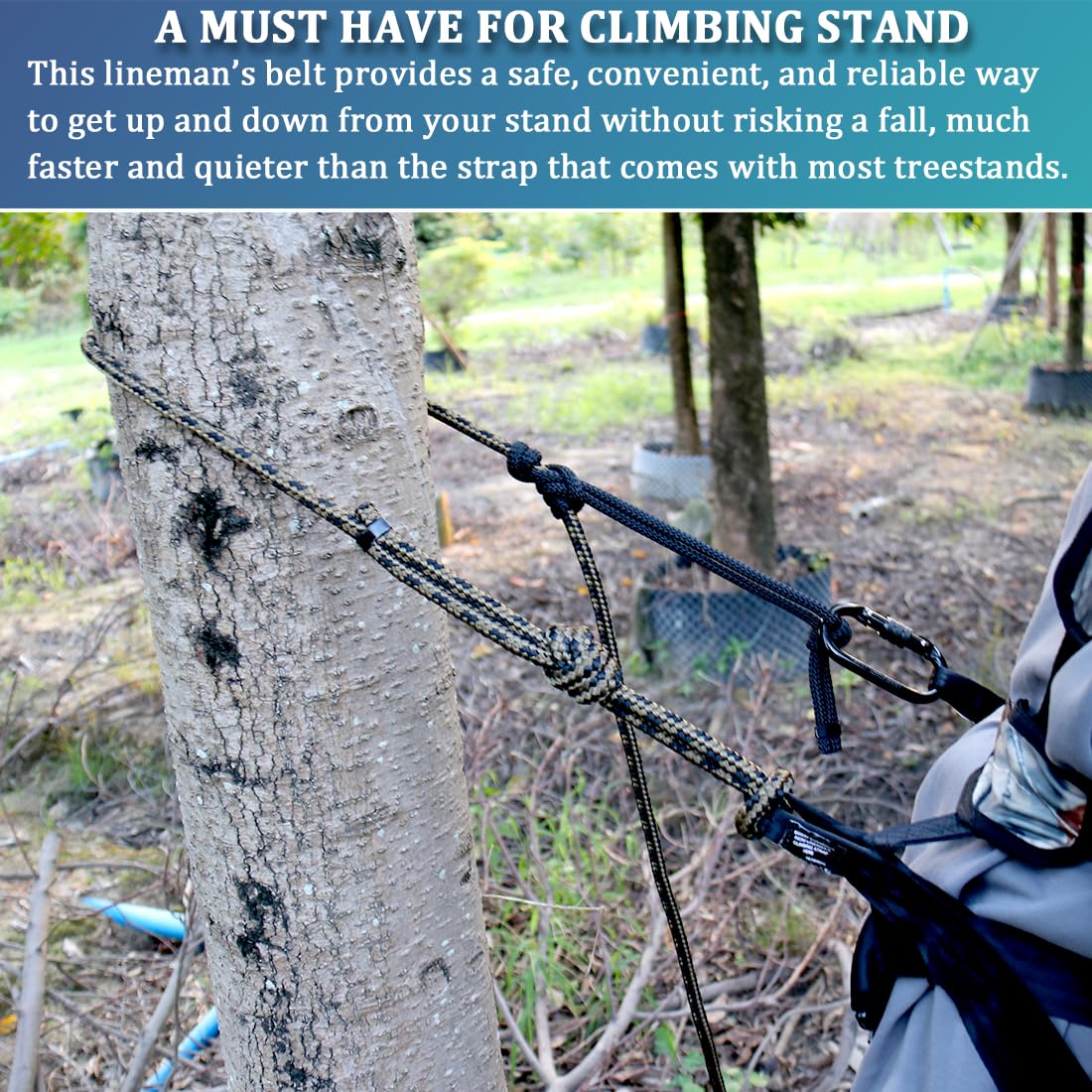 Huntury 3Pcs Treestand Safety Rope, Linemans Ropes for Hunting, Tree Stand Safety Line, Tree Tether Ropes, Life Lines for Tree Stands Hunting(10 feet)