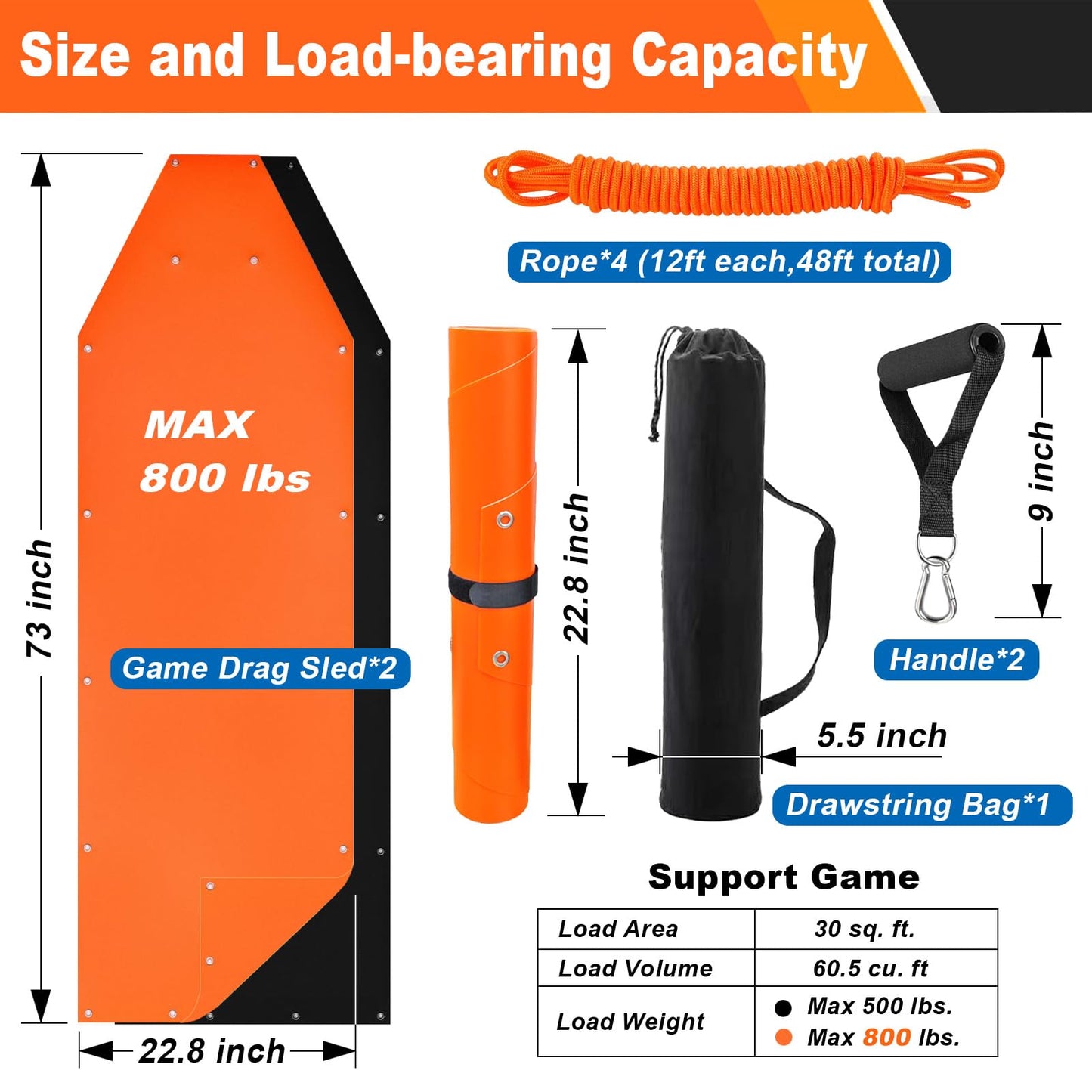 Bayattoo Hunter Dragging Mat Game Drag Sleds - Heavy-Duty Tear-Resistant Game Hauler for Hunting with Ropes and Handles, Portable and Durable Outdoor Gear (2 Set)