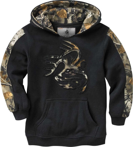 Legendary Whitetails Kids Pullover Hoodie Camo Sweatshirt Comfy V-Neck Design, Onyx, MED
