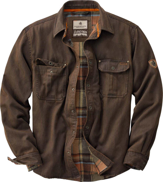 Legendary Whitetails Mens Flannel Lined Shirt Jacket Waxed Cotton Water Resistant, Tobacco, LRG