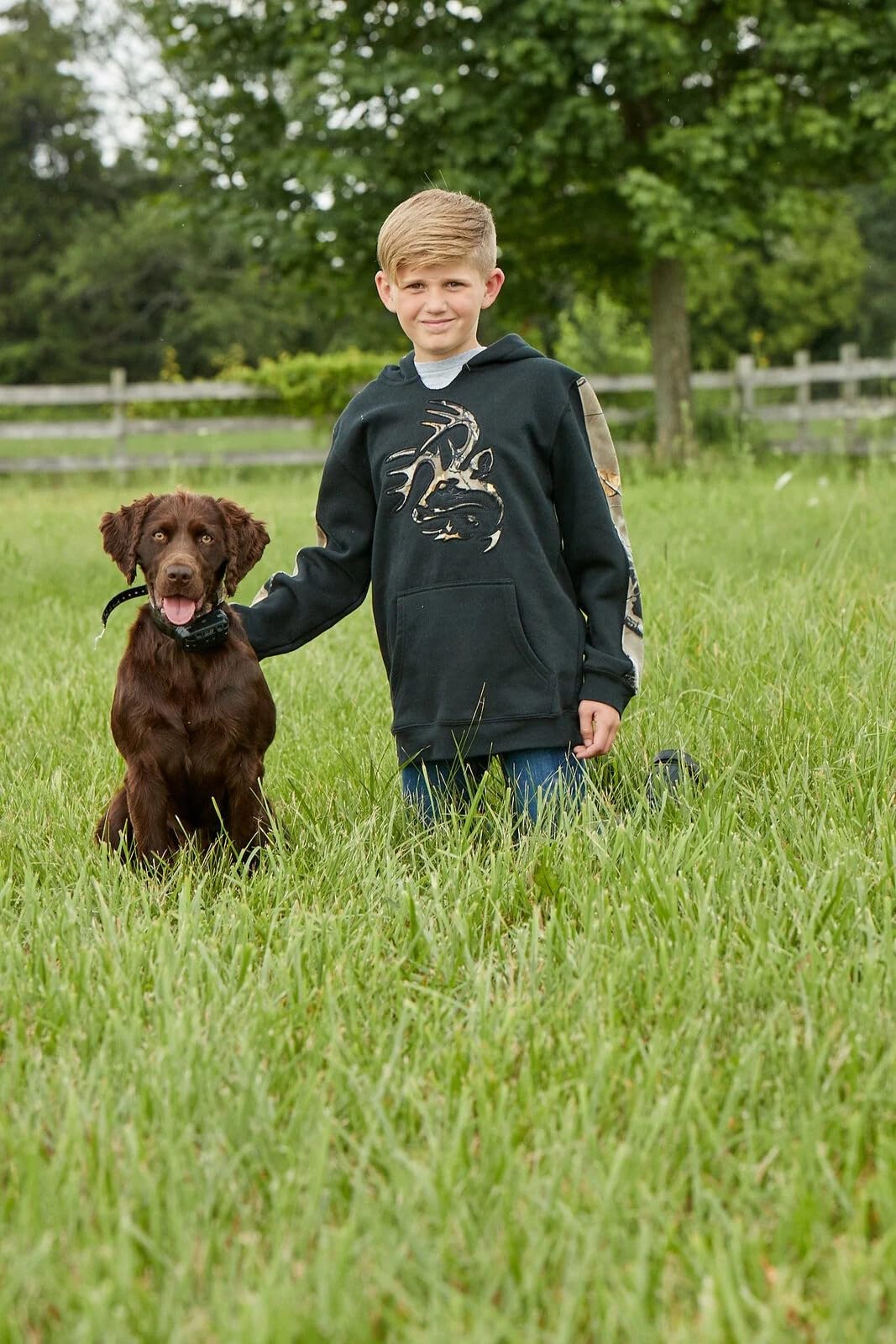 Legendary Whitetails Kids Pullover Hoodie Camo Sweatshirt Comfy V-Neck Design, Onyx, MED