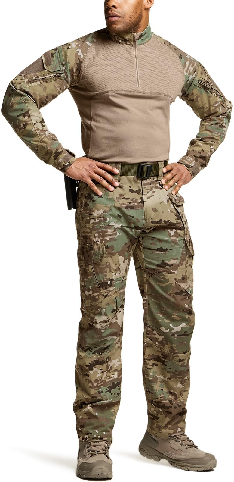CQR Men's Tactical Pants, Water Resistant Ripstop Cargo Pants, Lightweight EDC Work Hiking Pants, Outdoor Apparel, Duratex Mag Pocket Utility Camo, 32W x 34L