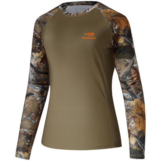 BASSDASH Women’s Camo Hunting Shirt Long Sleeve UPF 50+ Sun Protection Performance Tee Fishing Hiking