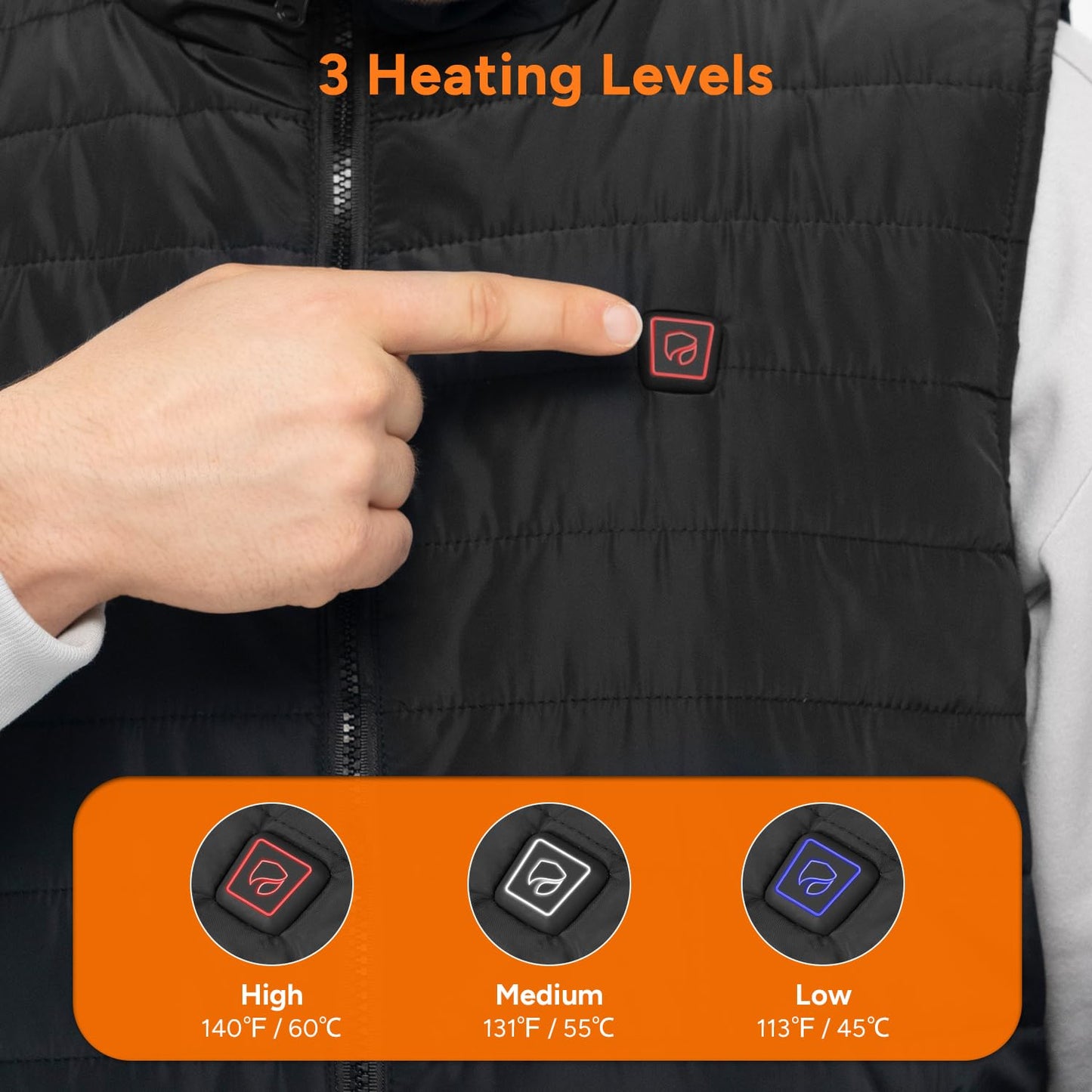 DR.PREPARE USB Heated Vest for Men and Women, 3 Heating Levels, Lightweight and Adjustable Warming Vest for Hiking and Skiing