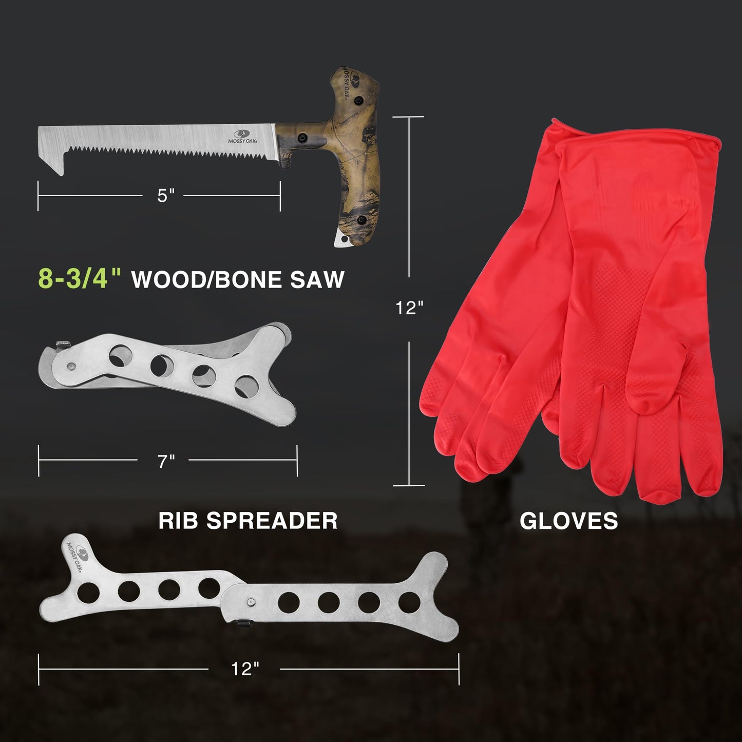 Mossy Oak Hunting Field Dressing Kit - Portable Butcher Game Processor Set (8-Piece)