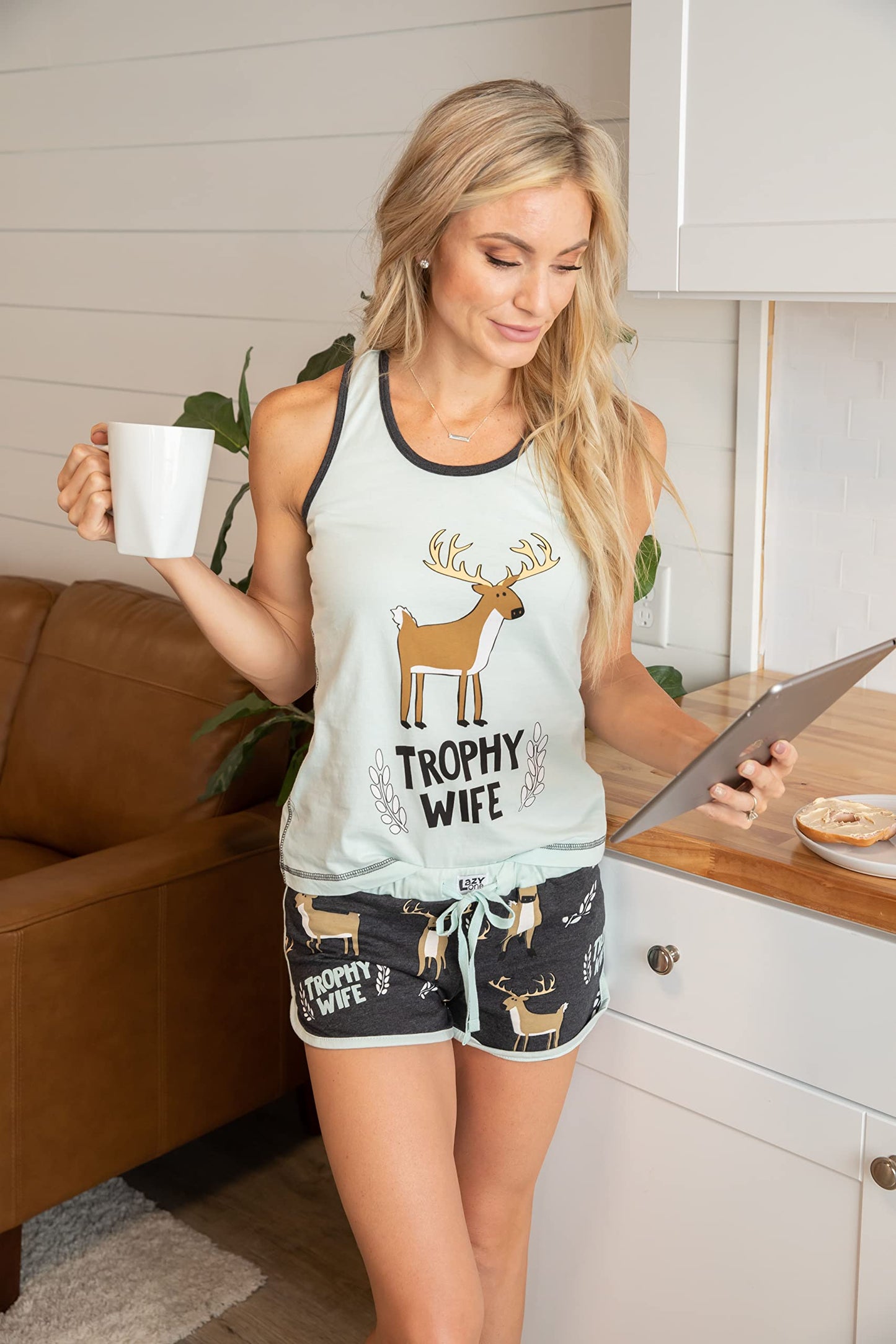 Lazy One Matching Pajamas for Women, Cute Pajama Shorts and Tank Top Set, Animal, Hunting, Deer (Trophy Wife, X-Large)