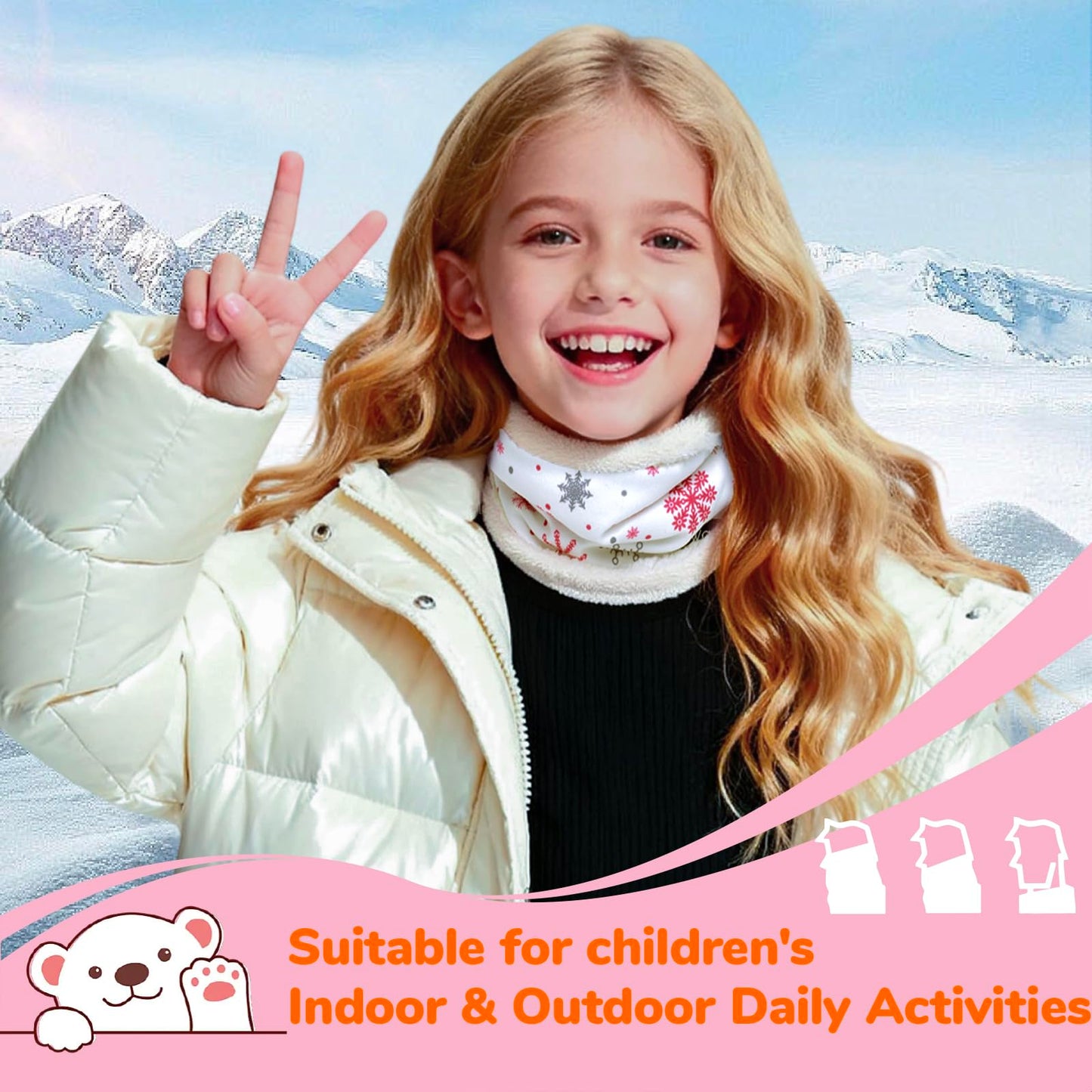 Wandx Kids Neck Gaiters Winter Cute Print Fleece Lined Neck Warmer Windproof Face Cover for Boys Girls (Coffee Camouflage)