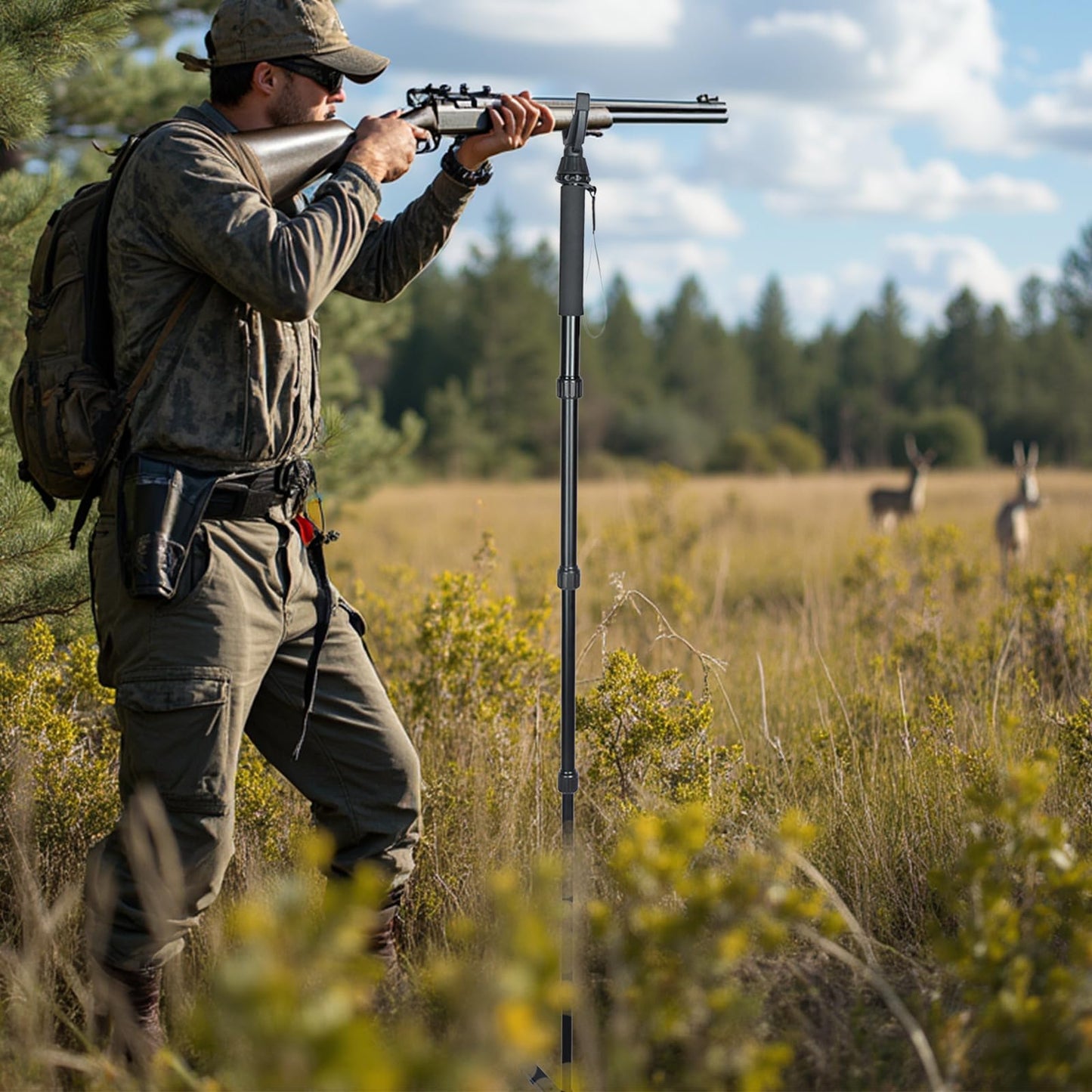 360° Rotating Shooting Sticks Convertible Monopod Shooting Tripod for Rifles Adjustable Height with Removable V-Yoke & Non-Slip Pad & Screw-Locks for Hunting Outdoor