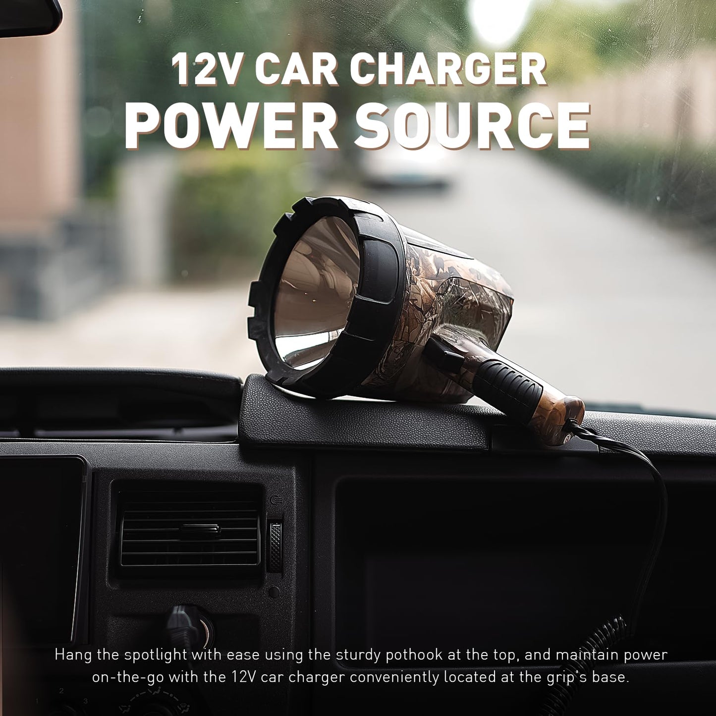 GOODSMANN Spotlight Hunting Camo Portable Handheld Spotlights 1500 Lumen Realtree® Xtra Halogen Boat Corded 12V Plug-in Spot Light Outdoor with Oxford Bag Tactic Pro H102-01