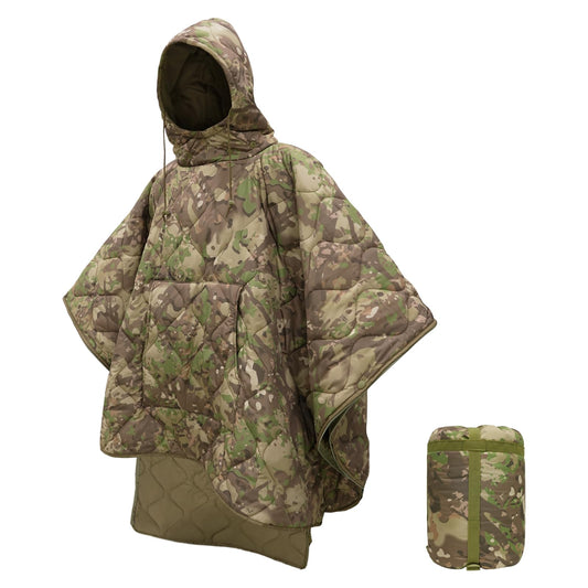 Tongcamo Poncho Liner Hoodie with Pocket Insulated Military Sleeping Bag Water Resistant for Outdoor Camping Travel Survival Hunting Car Emergency