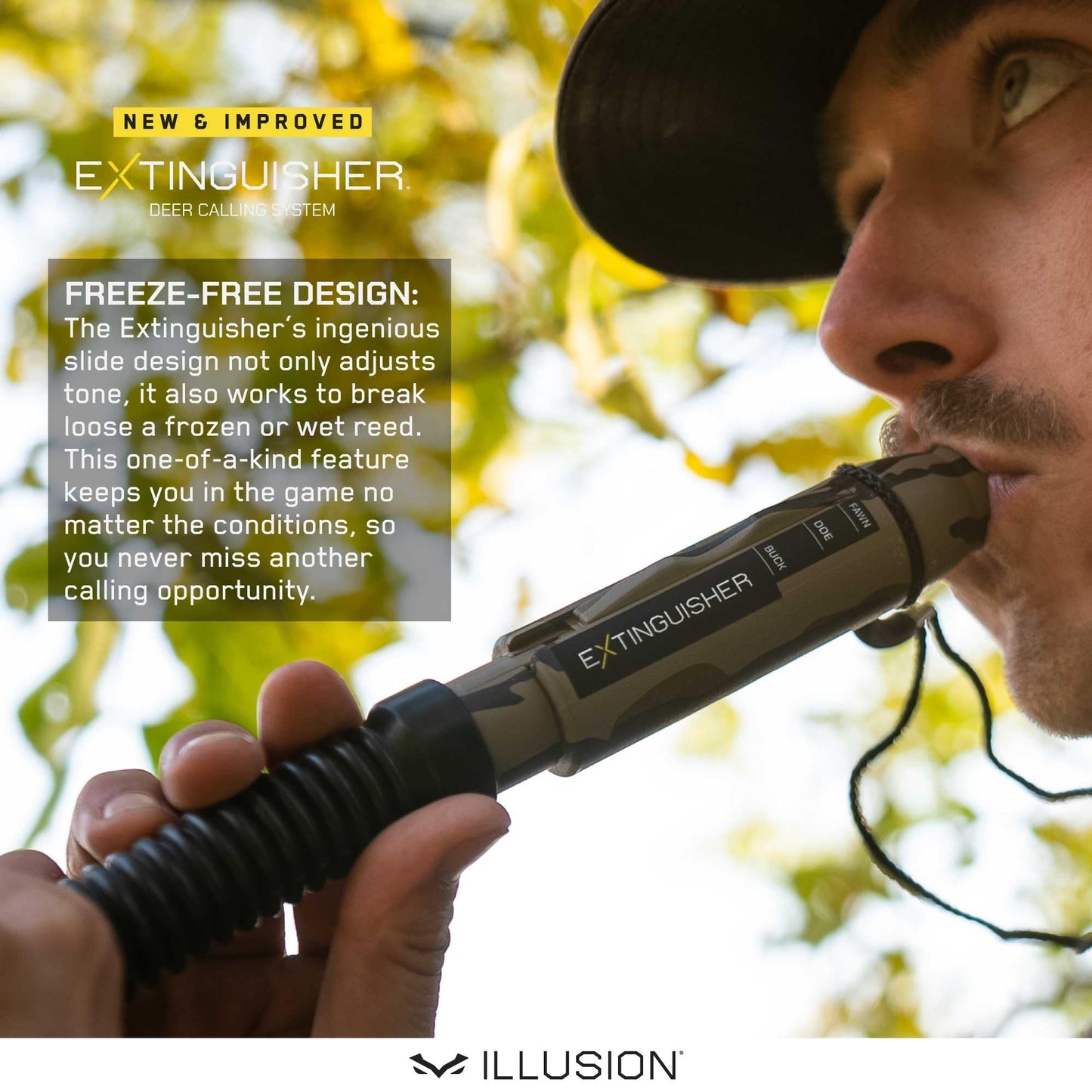 Extinguisher 2.0 Deer Call by Illusion | Grunt Tube | Buck, Doe, Fawn | Adjustable 10-in-1 Call | Color (MossyOak/Gray) | Freeze Resistant