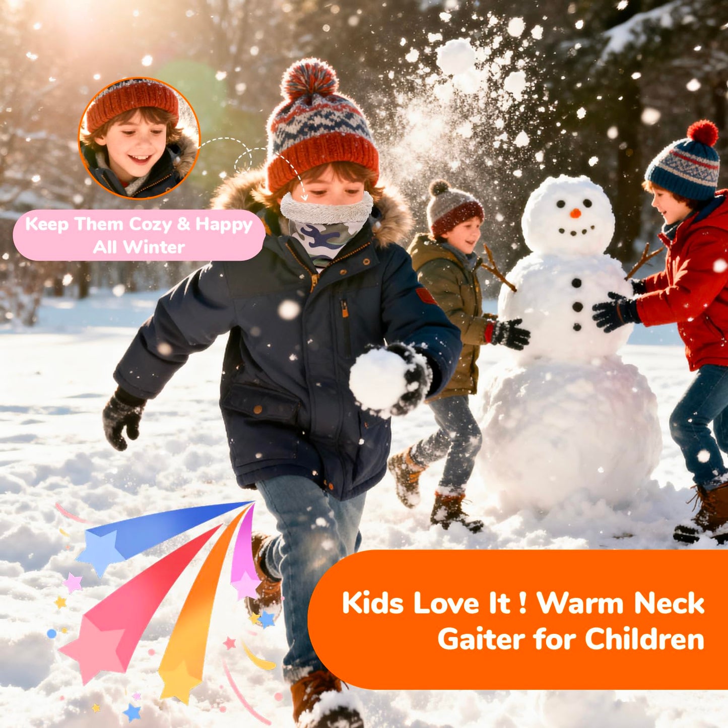 Wandx Kids Neck Gaiters Winter Cute Print Fleece Lined Neck Warmer Windproof Face Cover for Boys Girls (Coffee Camouflage)