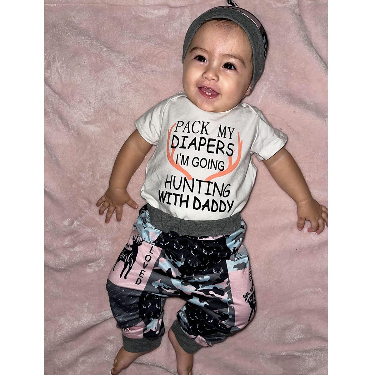 BIRTHDAY SHARK Newborn Girls Outfit Baby Girl Coming Home Outfit Hunting Clothes for Girls (Pink,3-6 Months)