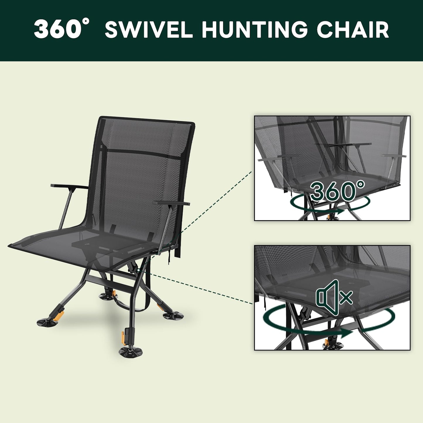 DLPJEOCR Hunting Blind Chair with Detachable Seat Cover and Heater, 360 Degree Silent Swivel Hunting Chair with Armrest Cuphold for Camping Fishing Shooting Bench,Heigh Adjustbale and Portable.