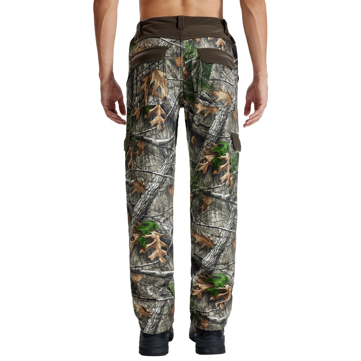 LOOGU Men's Fleece Lined Insulation Camo Hunting Pants Windproof Water-Resistant Softshell Hunting Pants for Men with 6 Pockets