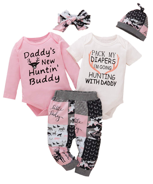 BIRTHDAY SHARK Newborn Girls Outfit Baby Girl Coming Home Outfit Hunting Clothes for Girls (Pink,3-6 Months)