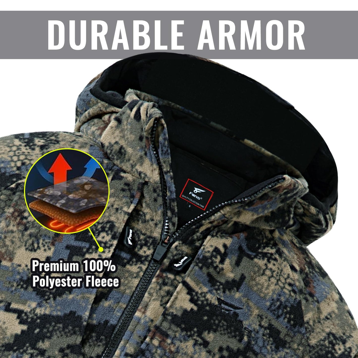 8 Fans Men’s Hunting Camo Jacket – Waterproof Lightweight 100% Polyester Fleece Hunting Gear with Breathable Design, Detachable Hood & Multi-Pockets for Outdoor, Hiking & Everyday Wear