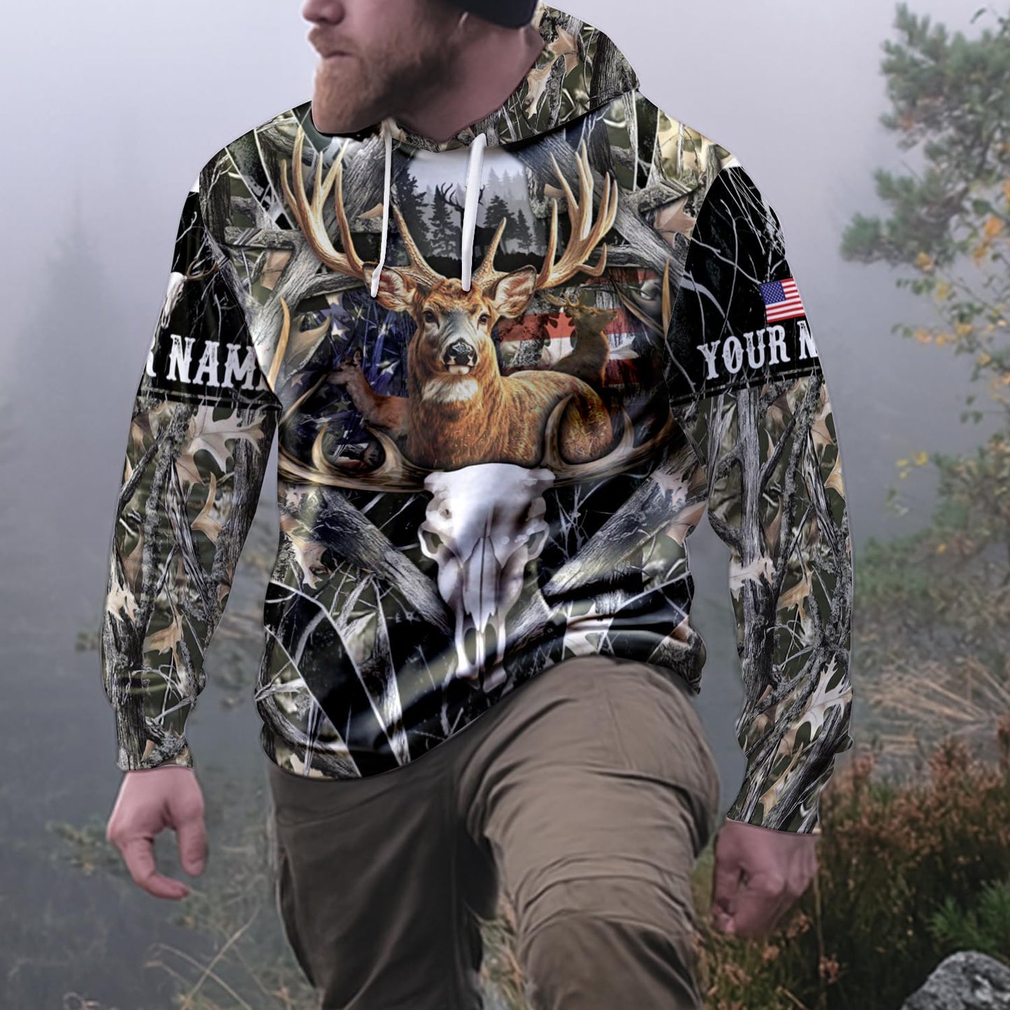 ENCYCOM Custom Color Deer Hunting Hoodie - 3D Deer Hunting Sweatshirt For Men Women, Camo Hooded Jacket S-5XL (Deer Skull Camo)