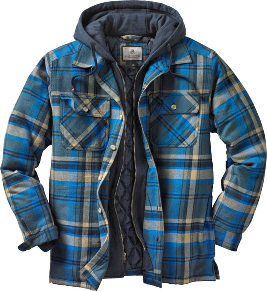 Legendary Whitetails Men's Maplewood Hooded Shirt Jacket, Slate Hatchet Plaid, 3X-Large