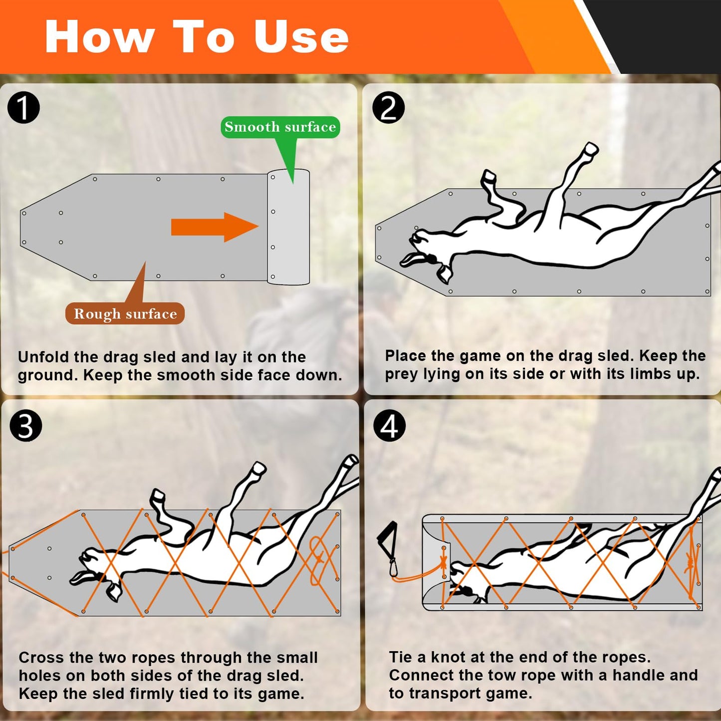 Bayattoo Hunter Dragging Mat Game Drag Sleds - Heavy-Duty Tear-Resistant Game Hauler for Hunting with Ropes and Handles, Portable and Durable Outdoor Gear (2 Set)