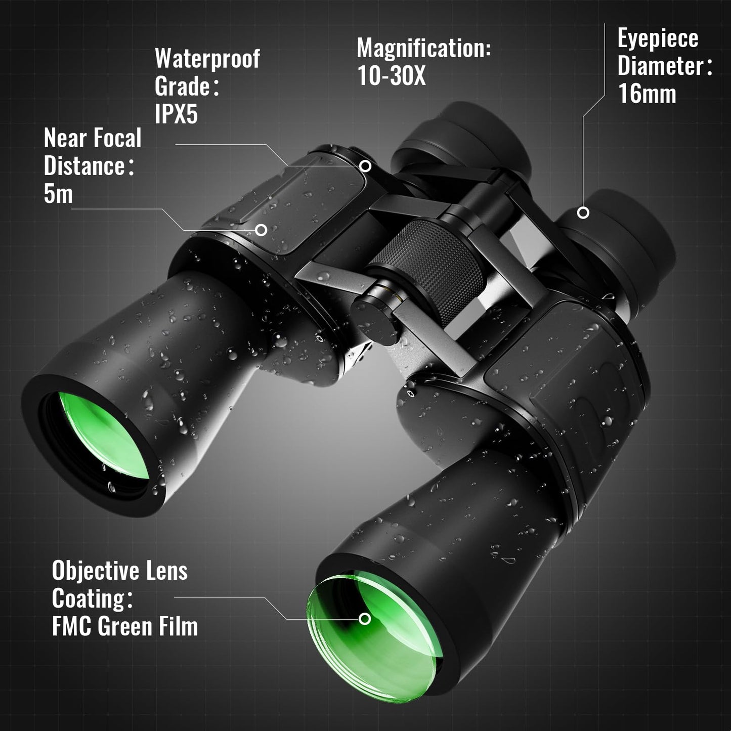 10-30x50 Zoom Binoculars for Adults High Powered - Lightweight Waterproof Binoculars for Hunting Bird Watching Travel Cruise