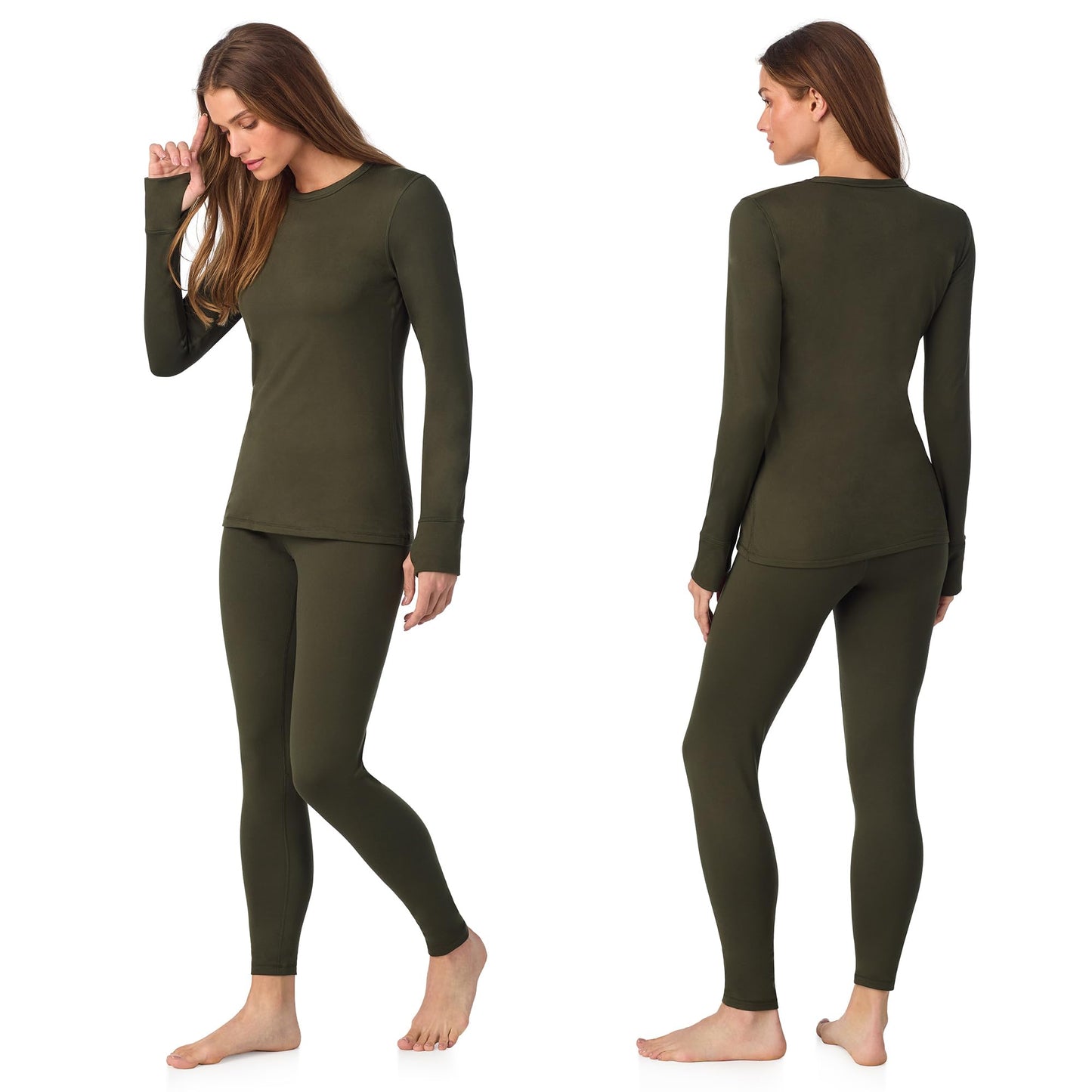 Cuddl Duds Thermal Underwear for Women - Women's Cold Weather Clothes Fleece Lined Thermal Long Johns - Winter Base Layer Clothing Thermal Shirt Top and Leggings Pants 2Pc Set for Women Hunter Green L
