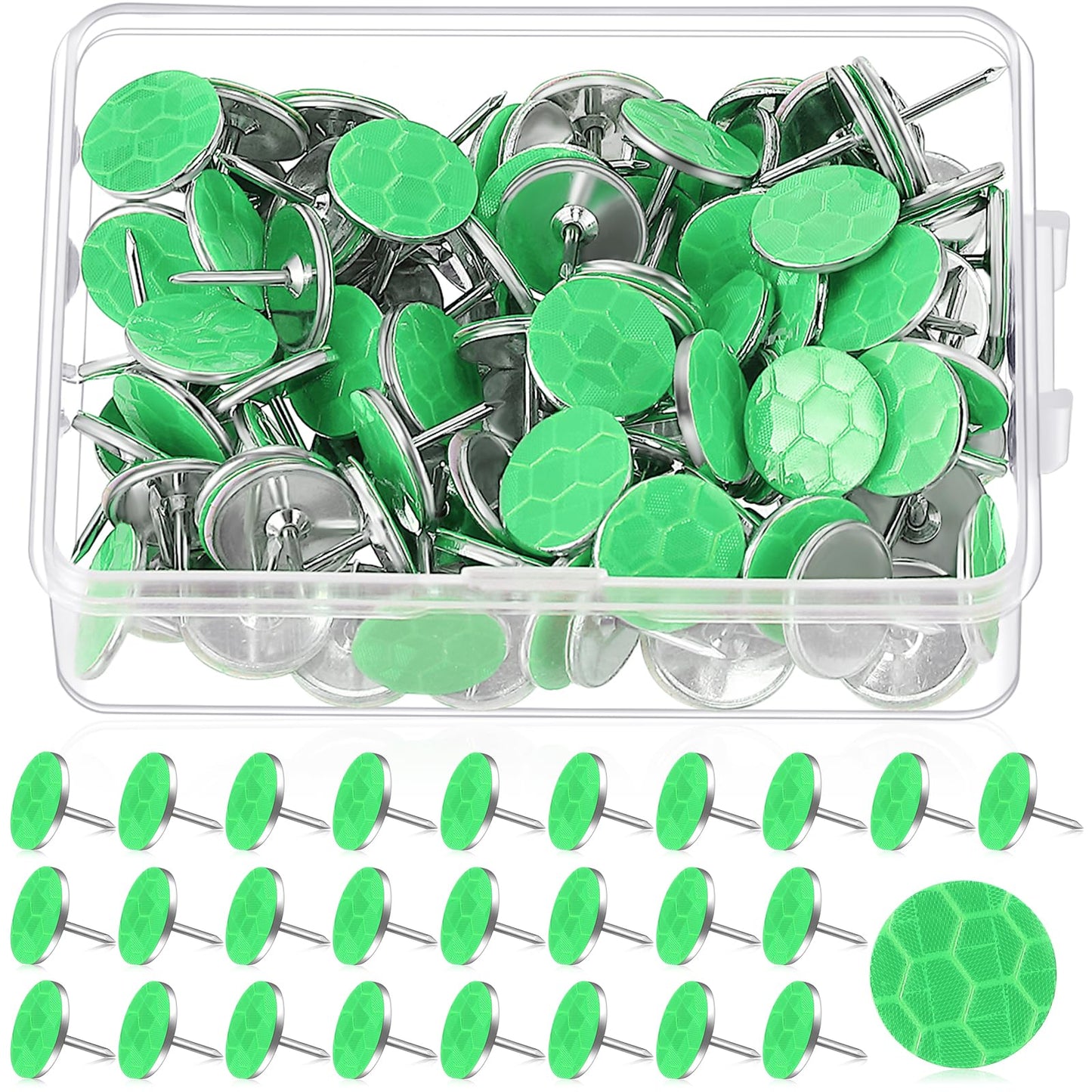 Fullhawl 100 Reflective Tacks Trail Marking Tacks Glow Reflective Mark Trail Markers Thumb Nails for Hunting Hiking Camping Tree Stand (Green)