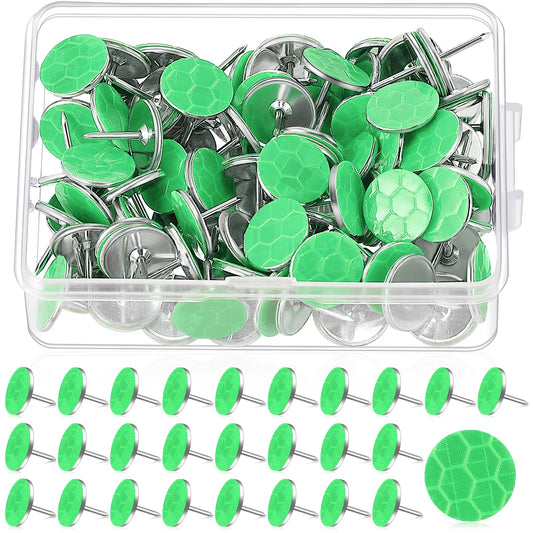 Fullhawl 100 Reflective Tacks Trail Marking Tacks Glow Reflective Mark Trail Markers Thumb Nails for Hunting Hiking Camping Tree Stand (Green)