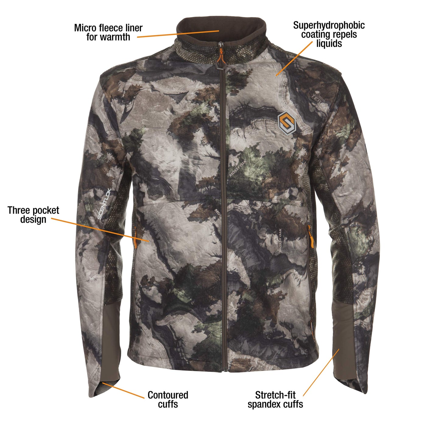 ScentLok Forefront Midweight Camo Hunting Jacket - Water Repellent and Carbon Alloy Odor Reducing Technology (Large, Mossy Oak Terra Gila)