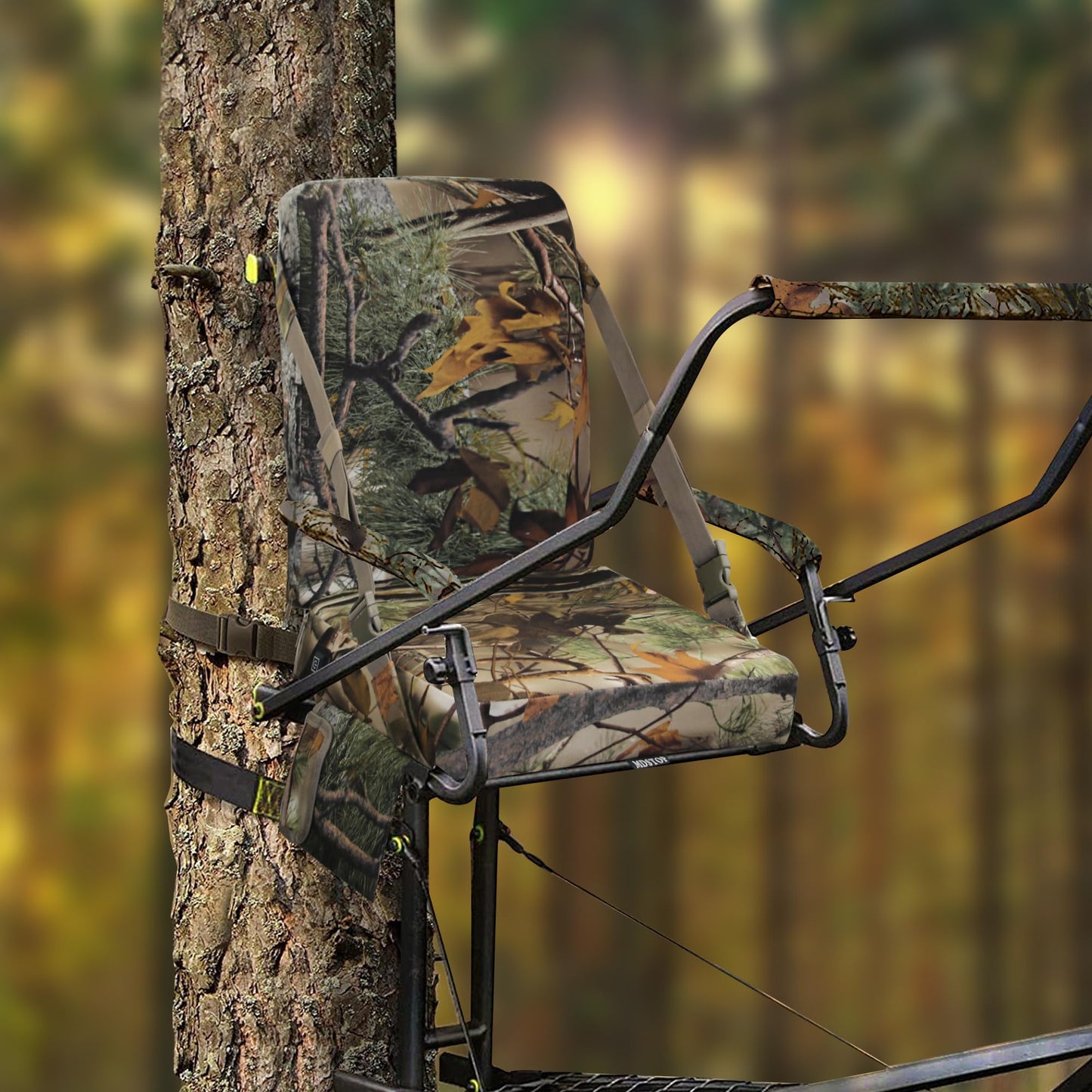 MDSTOP Heated Hunting Seat Cushion with Backrest, Adjustable Hunting Seat for Tree Stand & Ladder Stand, Portable Seat Pads for Hunting,Ice Fishing,Hiking,Camping (Battery not Included) (Camouflage)