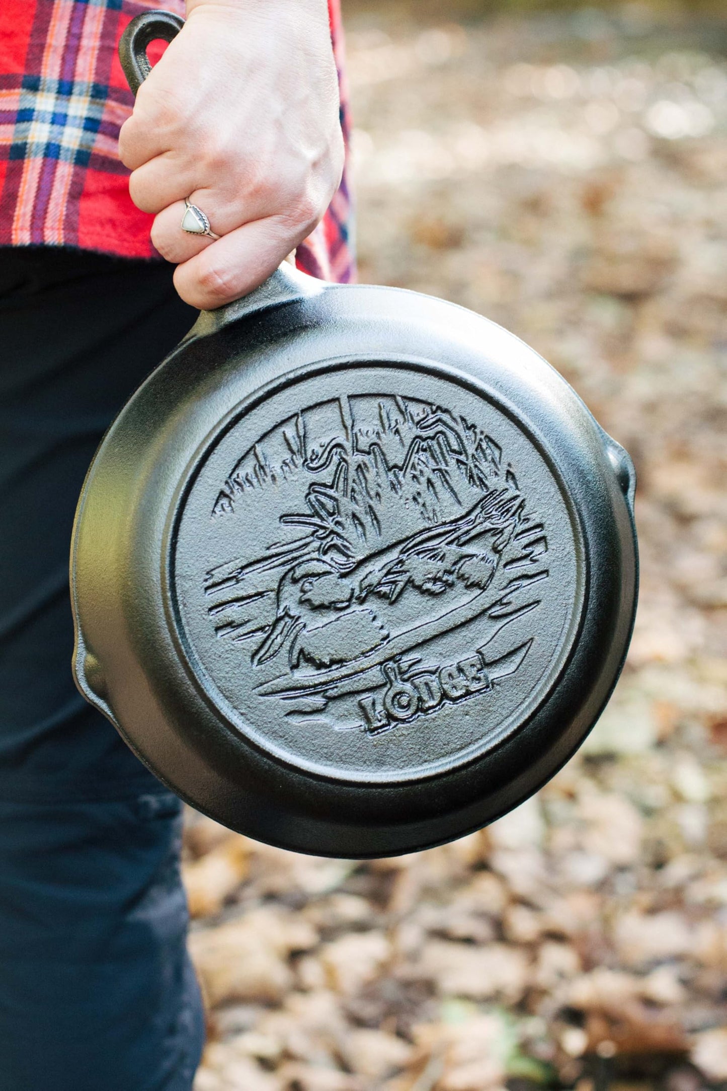 Lodge Wildlife Series-8" Cast Iron Skillet with Duck Scene, 8", Black