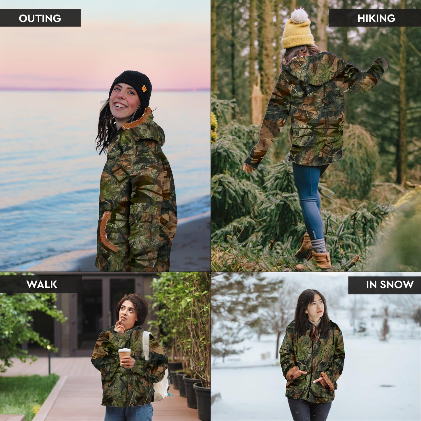 TrailCrest Camo Ladies Smart Plush Sherpa Lined Hooded Sweater Jacket, Zip Up Classic Camo Jacket for Women - Camouflage, L