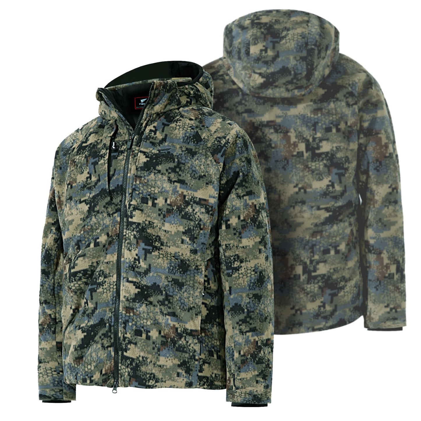 8 Fans Men’s Hunting Camo Jacket – Waterproof Lightweight 100% Polyester Fleece Hunting Gear with Breathable Design, Detachable Hood & Multi-Pockets for Outdoor, Hiking & Everyday Wear