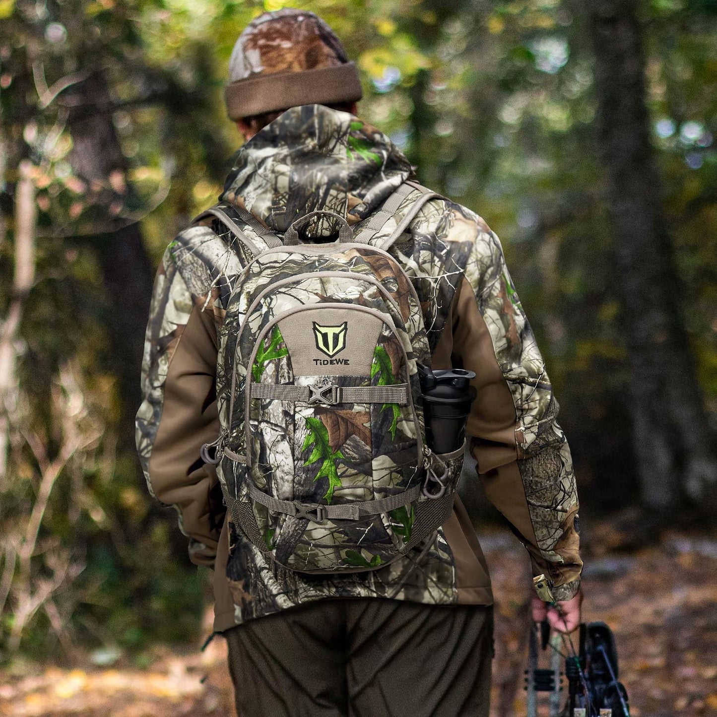 TIDEWE Hunting Backpack with Waterproof Rain Cover, 25L Hunting Pack, Durable Hunting Day Pack for Bow Rifle Gun (Next Camo G2)