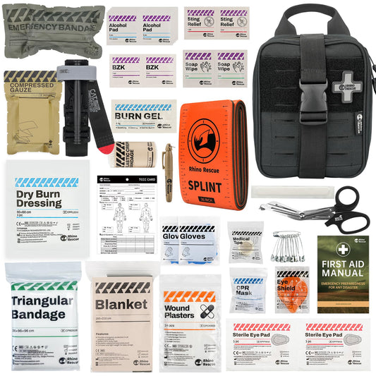 RHINO RESCUE IFAK Trauma Kit with C-A-T Tourniquet for Wound Care, Tactical First Aid Kit Molle Pouch for Military, Combat, Car, Camping, Hiking, Travel (Black)