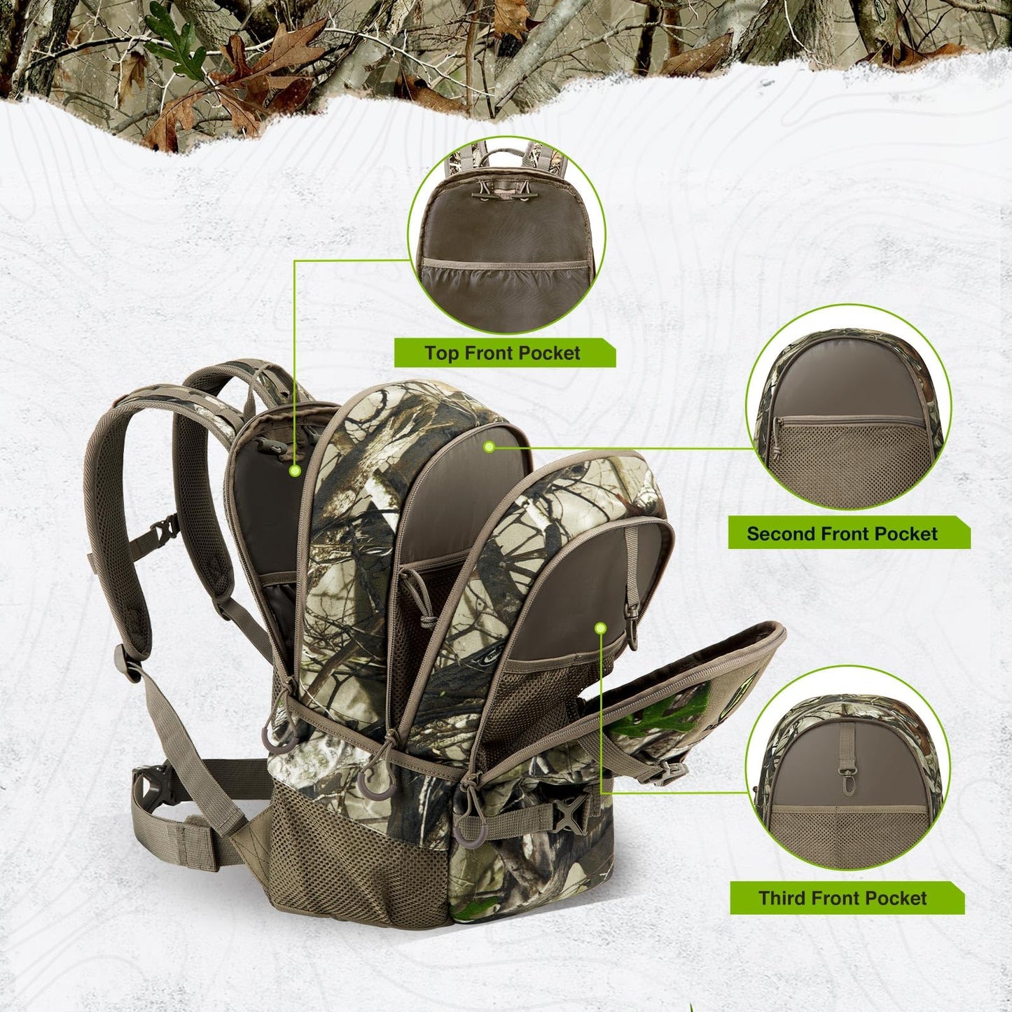 TIDEWE Hunting Backpack with Waterproof Rain Cover, 25L Hunting Pack, Durable Hunting Day Pack for Bow Rifle Gun (Next Camo G2)