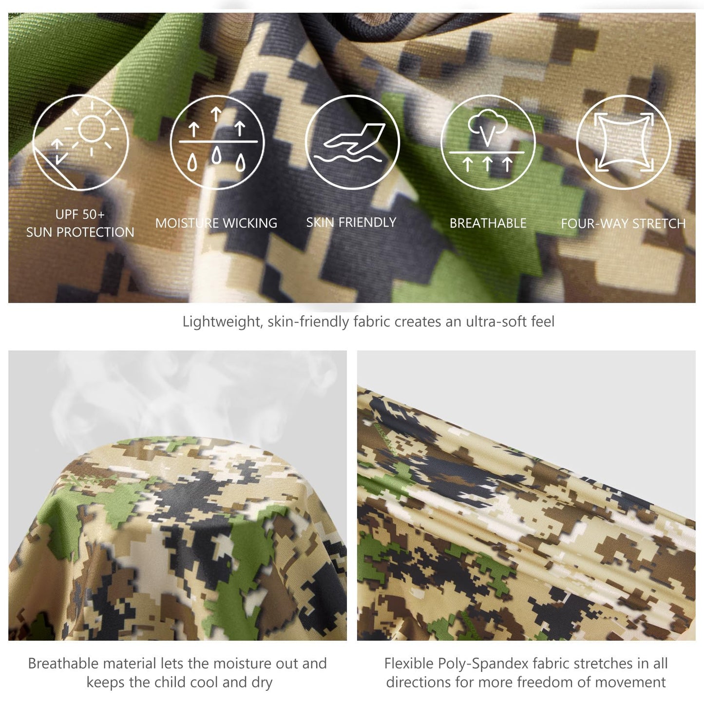 BASSDASH Youth UPF 50+ Camo Hunting Hoodie Shirt with Neck Gaiter Quick Dry Long Sleeve Hooded Tee for Fishing Hiking FS02Y