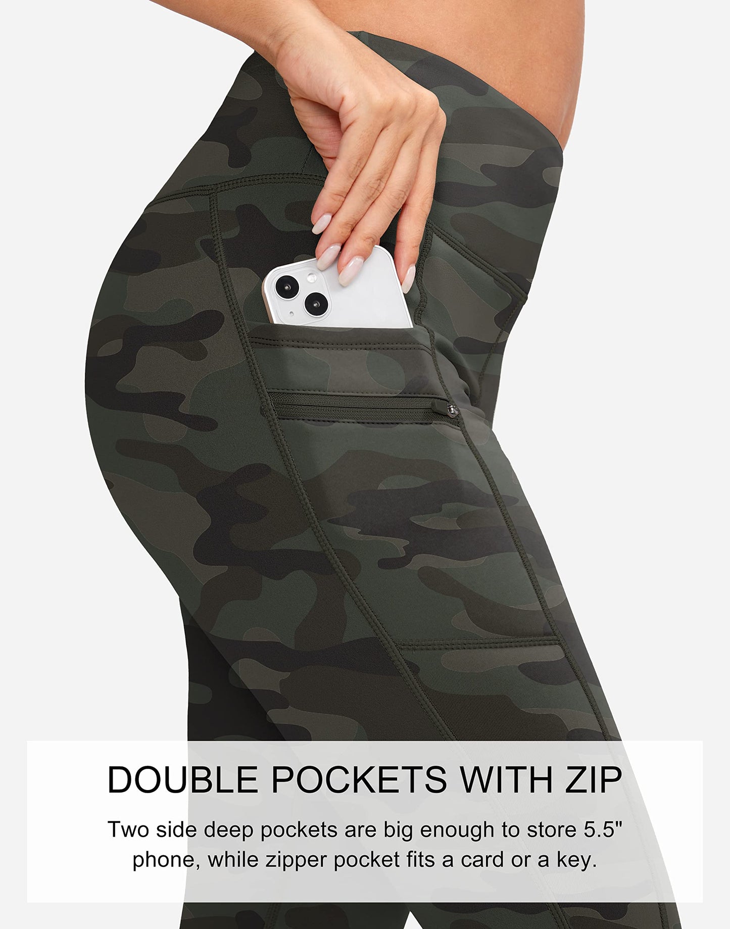 G Gradual Women's Fleece Lined Winter Leggings with Pockets Water Resistant High Waisted Thermal Warm Pants Running Hiking(Green_camo,M)