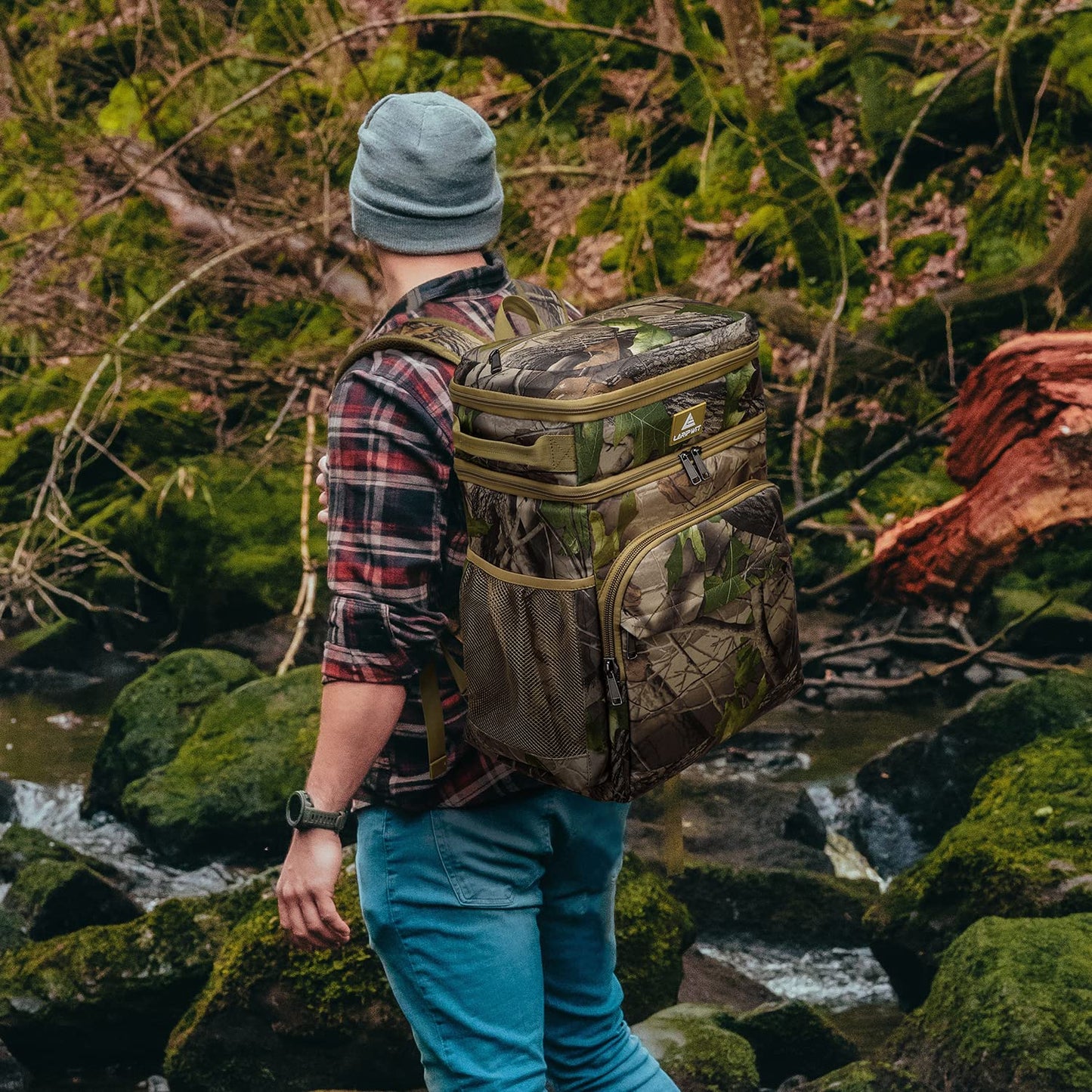 Laripwit 54 Cans Backpack Cooler Insulated Leak-Proof Camo Cooler Backpack Double Deck Lunch Backpack for Men Women - Perfect Tactical Soft Cooler Bag for Camping, Picnic, Beach, Hiking