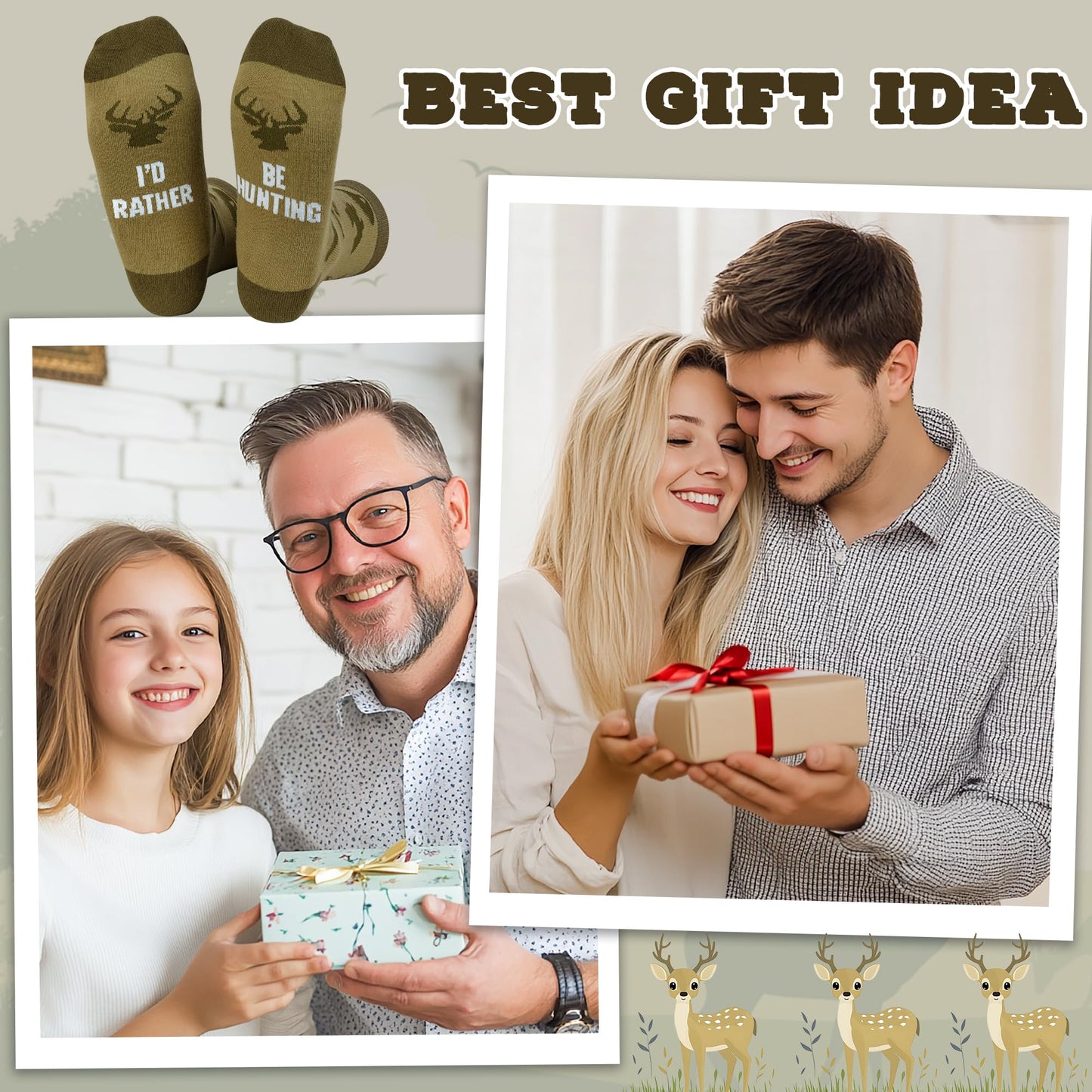 Nucinzua Birthday Gifts for Men,Hunting Gifts for Men,I'd Rather Be Hunting Socks,Funny Socks for Mens Birthday Gift Ideas,Christmas Stocking Stuffers for Dad Grandpa Husband Hunters