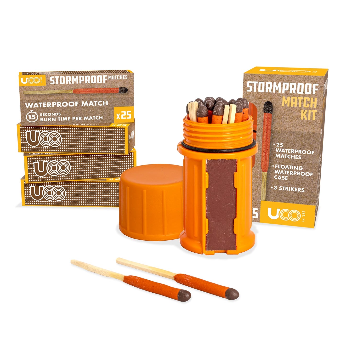 UCO Stormproof, Waterproof & Windproof Match Kit with 4 Packs of Refill Matches