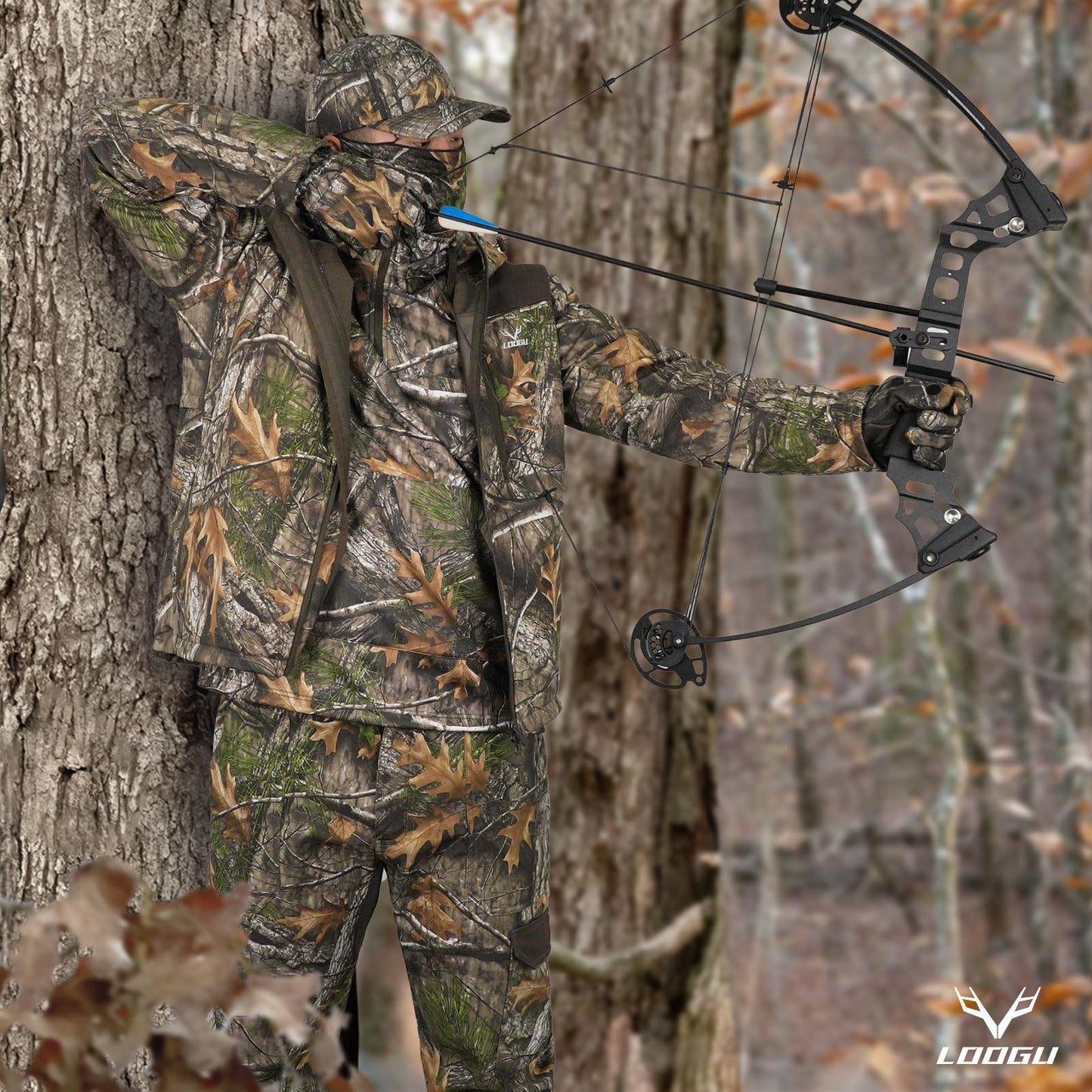 LOOGU Men's Fleece Lined Insulation Camo Hunting Pants Windproof Water-Resistant Softshell Hunting Pants for Men with 6 Pockets