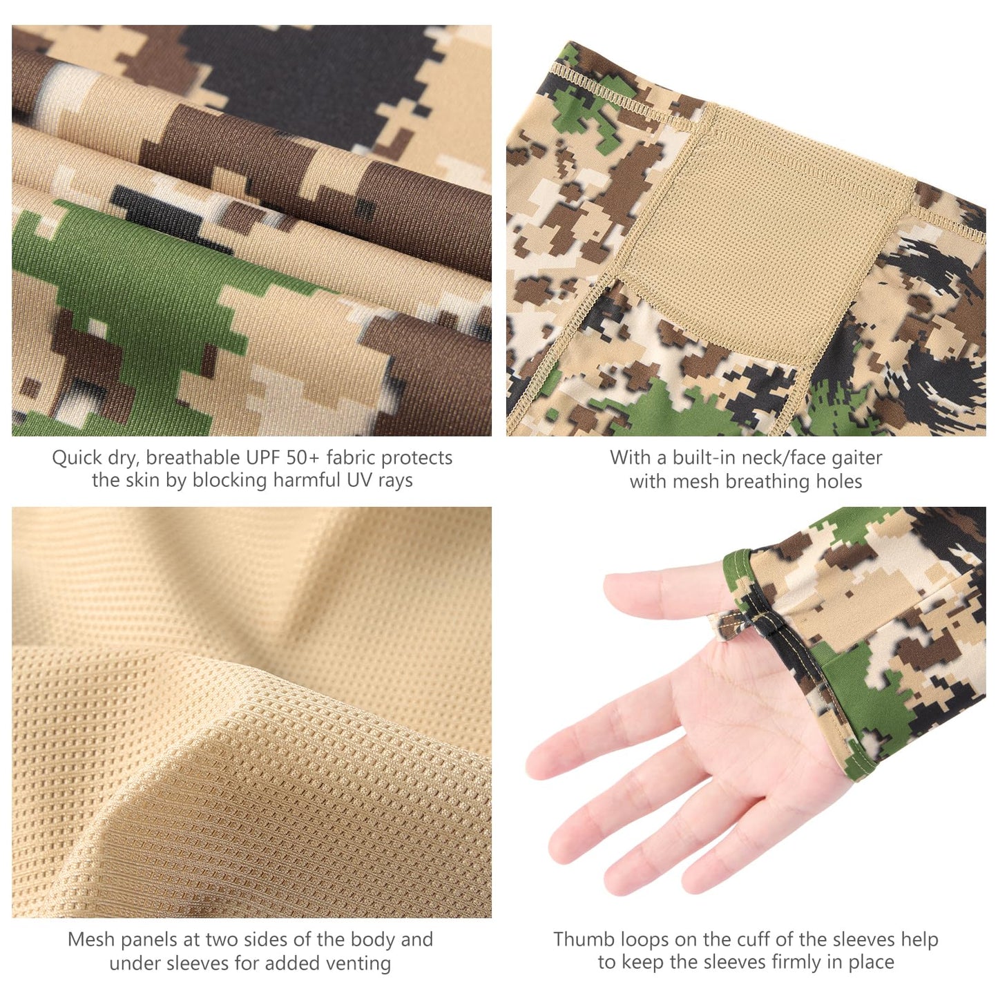 BASSDASH Women's UPF 50+ Camo Hunting Hoodie with Neck Gaiter Breathable Performance Long Sleeve Fishing Hooded Tee FS03W