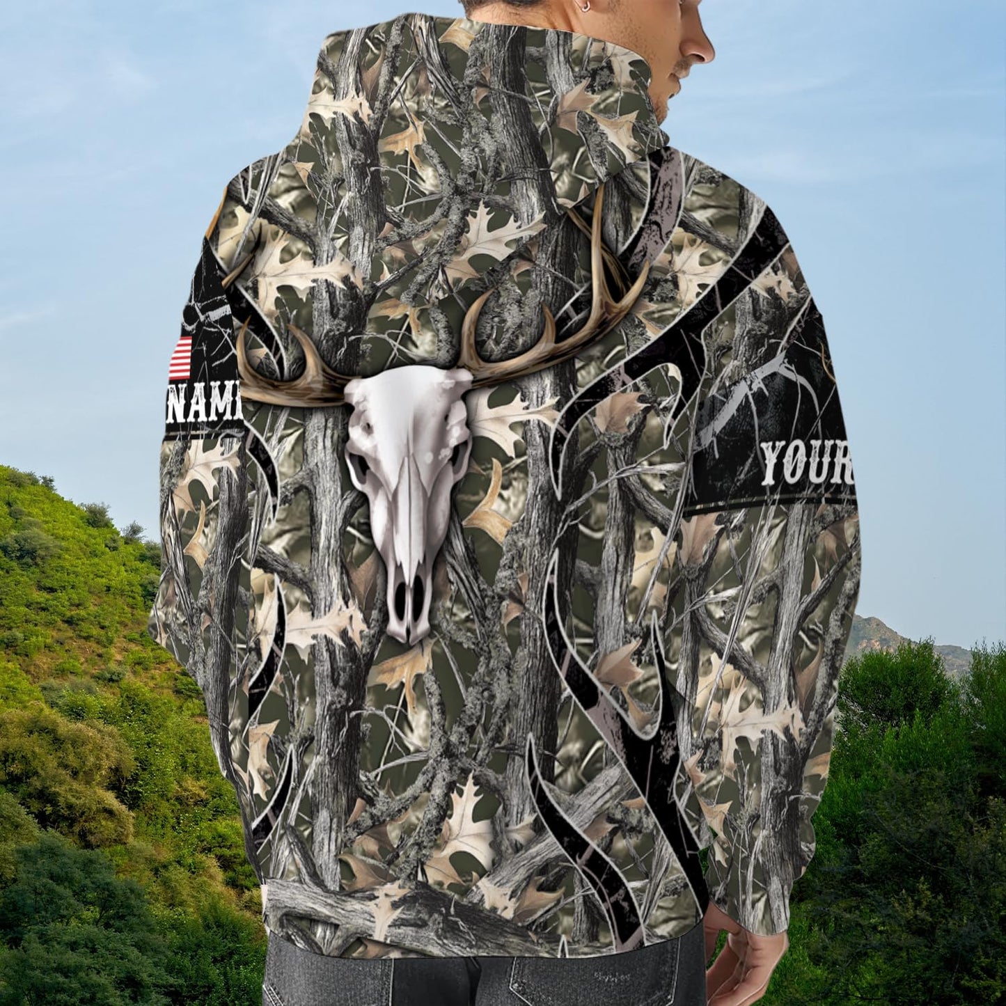 ENCYCOM Custom Color Deer Hunting Hoodie - 3D Deer Hunting Sweatshirt For Men Women, Camo Hooded Jacket S-5XL (Deer Skull Camo)
