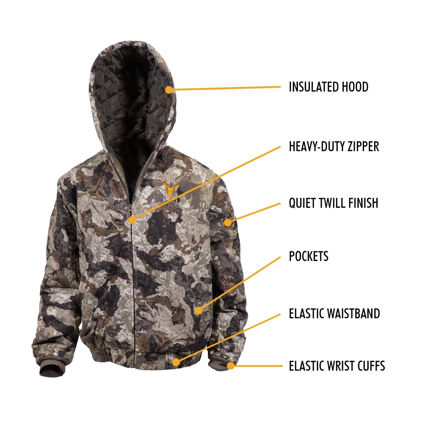 HOT SHOT Youth Insulated Twill Camo Hunting Jacket, Veil-Cervidae Camo with Cotton Shell, for cold weather, bird and deer hunting, Large